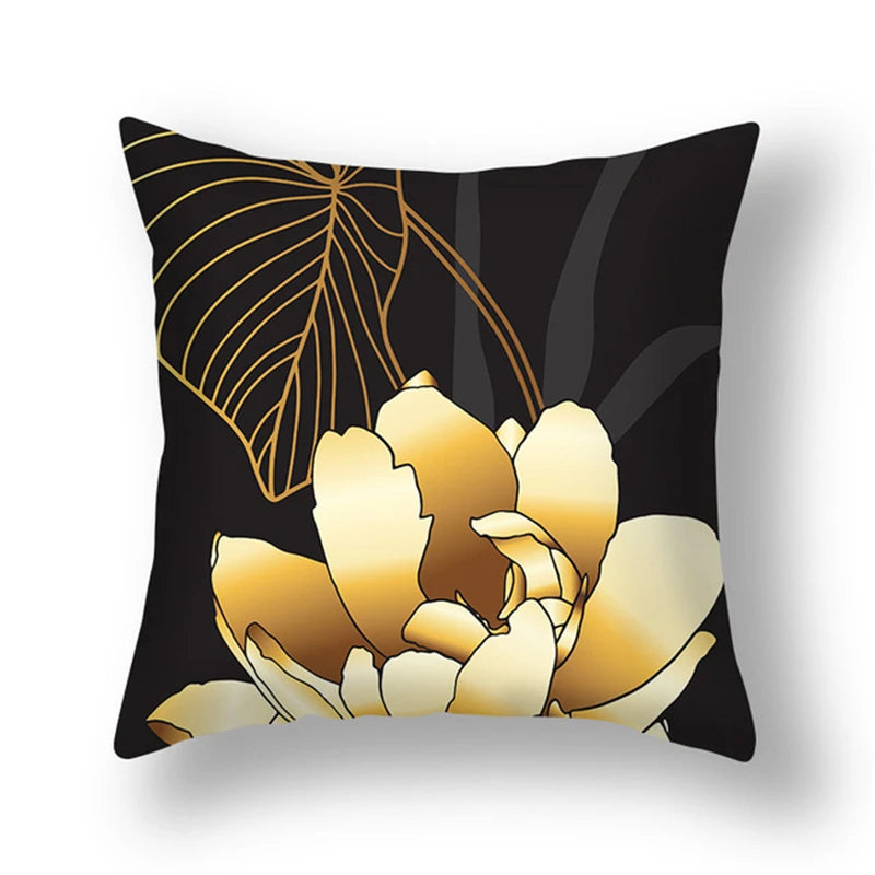 45x45cm gingko leaf polyester cushion cover black gold  waist pillowcase living room chair sofa home decoration