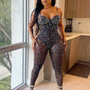 Znaiml Luxury Birthday Night Club Party One Piece Rompers and Jumpsuits for Women Sexy Mesh Sheer Colourful Diamonds Overalls