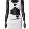 Sexy Metal Loving Heart 2 Piece Dresses Sets Halter Bandage Corset Tops and Mini Skirts Night Club Outfit White Black Streetwear