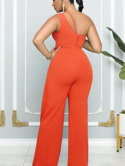 Summer New Vintage Chic Women's Fashion Sexy Sleeveless Single Shoulder Sling High Waist Commuter High Waist Straight Jumpsuit