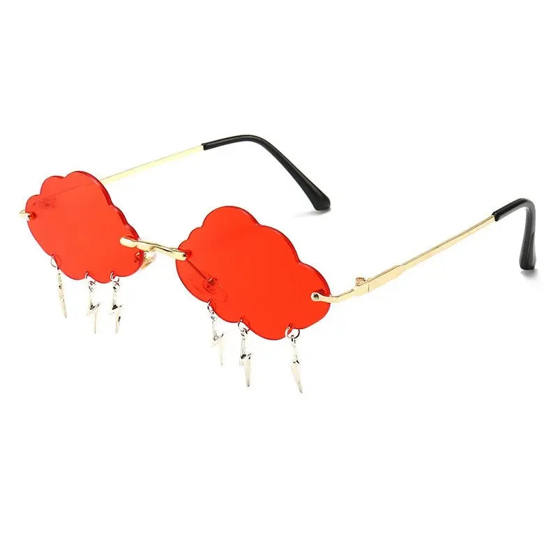 Fashion Rimless Cloud Shaped Sunglasses with Lightning Pendant Y2K Women's Luxury Sun Glasses Shades UV400 Brand Designer SG28