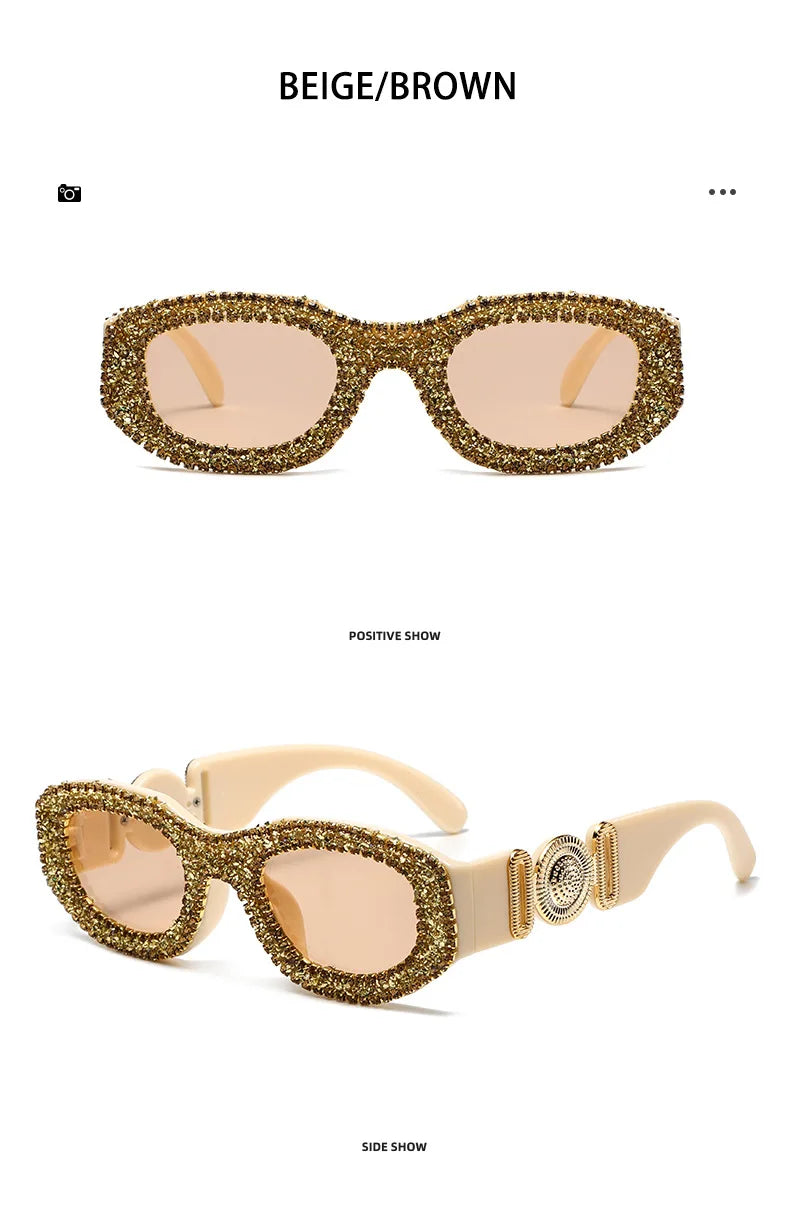 Fashion Square Sunglasses for Women Rectangle Brand Shades Sun Glasses Bling Diamond Eyeglasses Uv400 Glittering Accessories