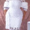 White Lace Dresses for Women Vintage Crew Neck Embroidery Tunic Package Hip Retro Elegant Midi Dress Holiday Party Wedding Gowns