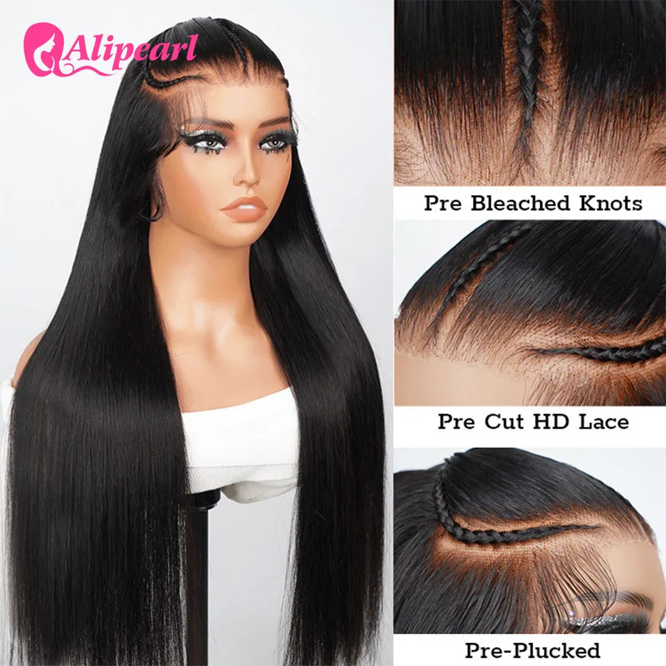 Alipearl Hair Pre Styled Human Hair 3 Part Pre Braided 13x4 Lace Frontal Wig Pre Cut Lace Pre Bleached Lace knots Ready To Go