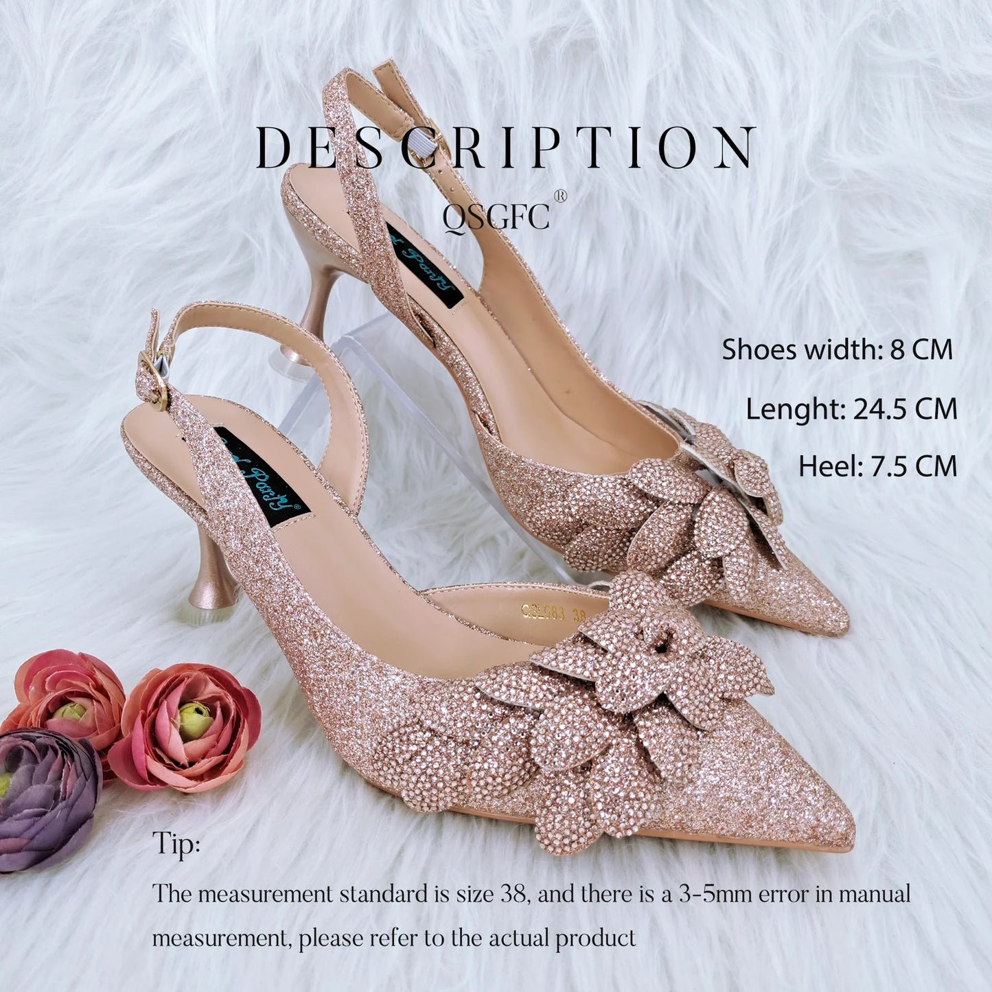 Elegant And Sexy Peach Color High Heels Shoes And Bag With Rhinestone Embellished Toe Is Comfortable Women's Shoes For Party
