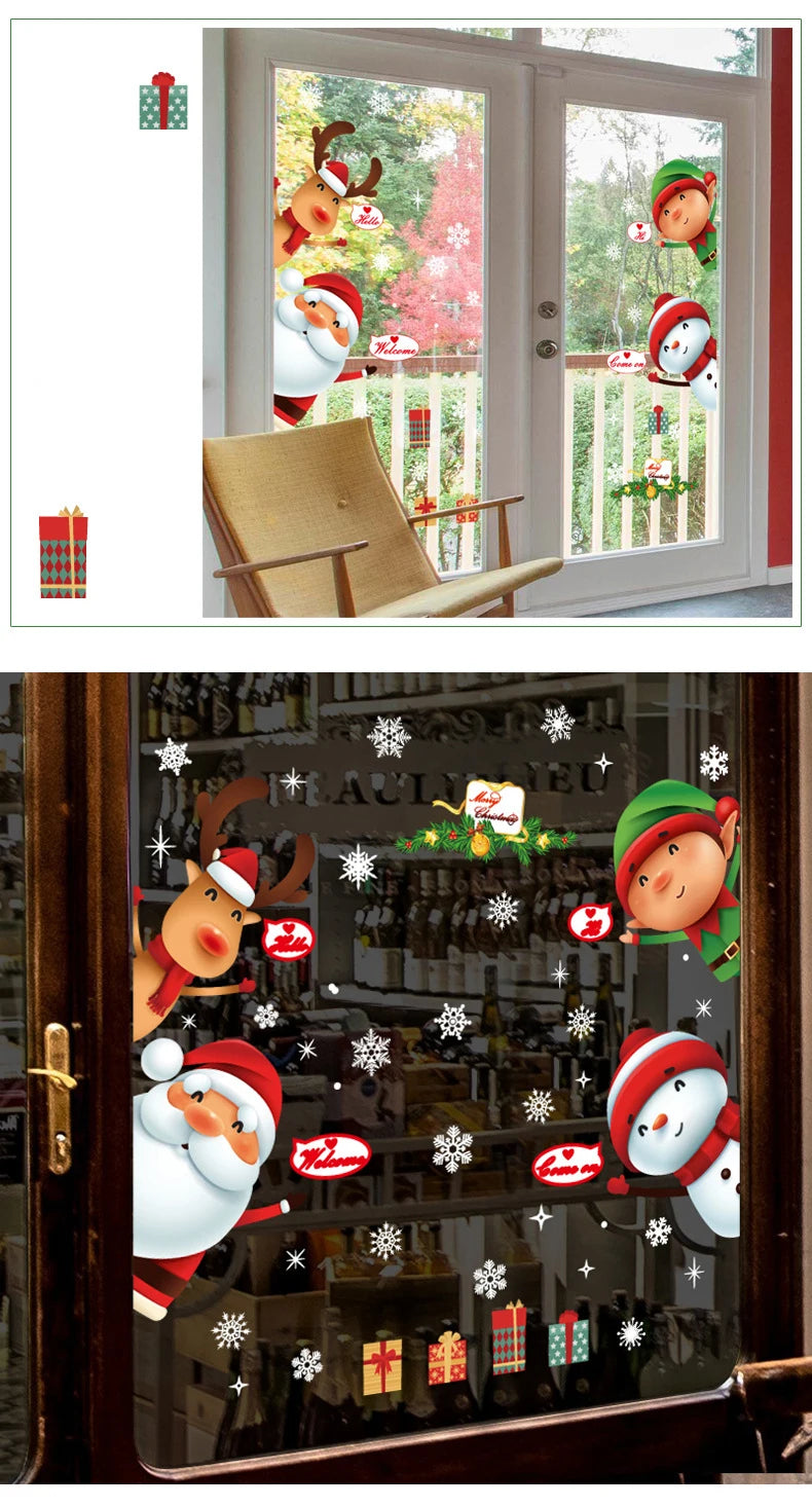 Christmas Window Sticker Merry Christmas Decorations For Home 2024 Cristmas Ornament Xmas Navidad Natal Gifts New Year 2025