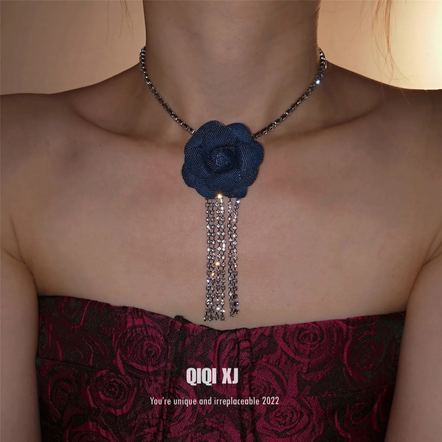 Rhinestone Multi Layered Flower Fringe Necklaces for Women Occidental Exquisite Temperament Advanced Personality Luxury Jewelry