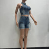 2025 Summer Fashion Denim Woman Sets Y2k Sexy Street Clothes Sleeveless Zipper Tops and Shorts 2 Two Piece Set Jeans Outfit