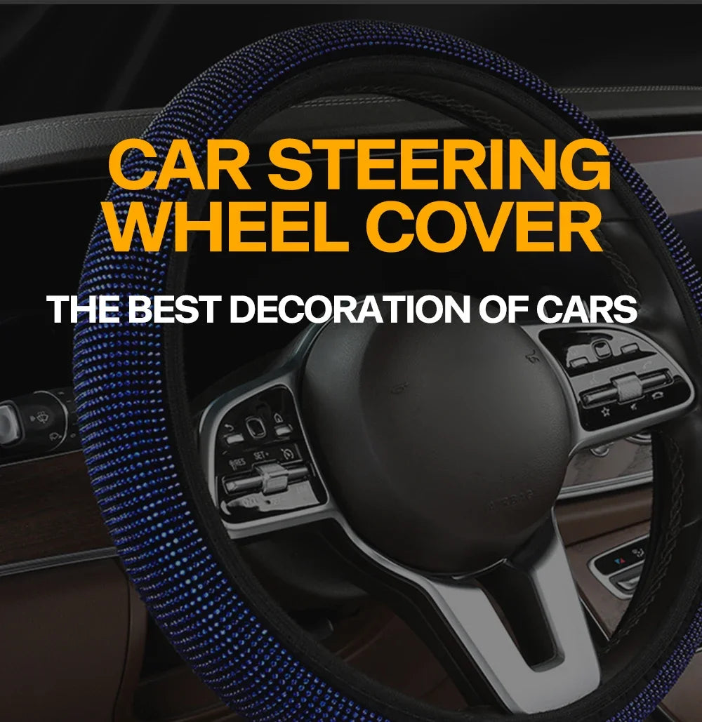 Bling Car Steering Wheel Cover W/ Crystal Diamond Sparkling Car Suv Rhinestones Steering Wheel Protector Vehicle Auto Decoration