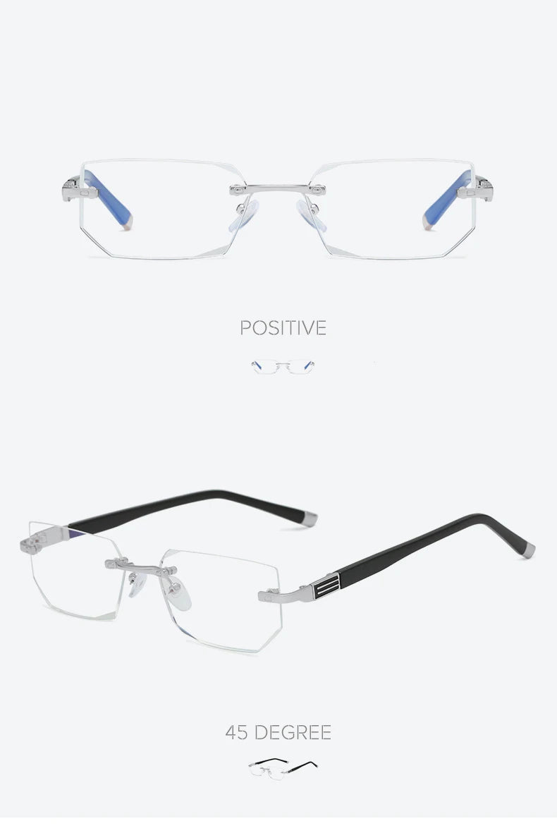 Men Blue Light Blocking Reading Glasses Women Dimond Cutting Rimless Eyeglasses Frame Anti Fatigue Hyperopia Presbyopic Eyewear