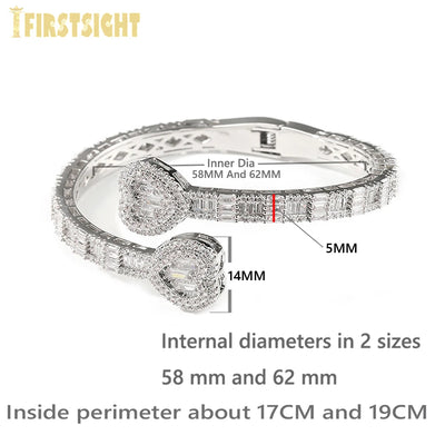 2025 New Iced Out Bling Opened Heart Zircon Charm Bracelet Rectangle AAA CZ Hearts Bangle For Men Women Hiphop Luxury Jewelry
