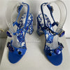 Luxury Diamond Crystal Decor Modern Sandals Women Blue And White Porcelain Print Ankle Strap Summer Shoes For Girls