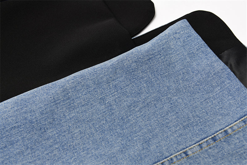 Women Vintage Fashion Blazer Denim Patchwork Jackets 2022 Autumn Winter Irregular Coat Women Long Sleeve Loose Korean Outerwear