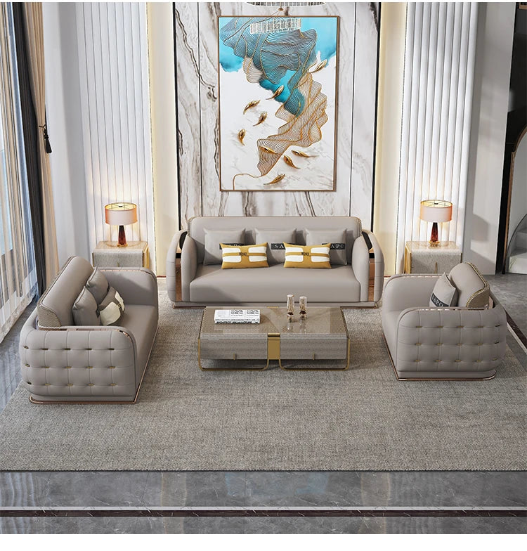 Luxury Fancy Living Room Sofa Genuine Leather Designer Italian Sofa Loveseat Single Canape Salon De Luxe Apartment Furniture