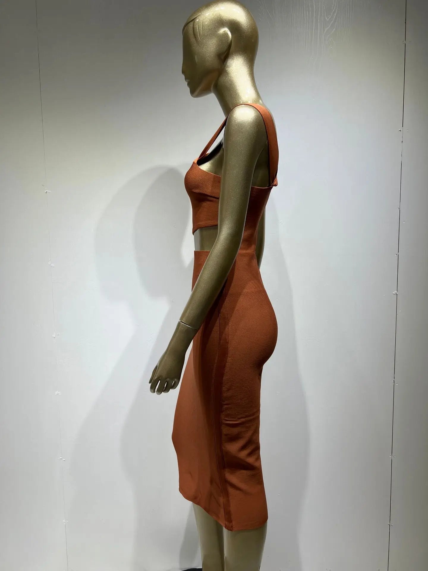 Women Summer Sexy Hollow Out Brown Midi Knee Length Bodycon Bandage Dress 2023 Designer Elegant Evening Party Dress Vestido