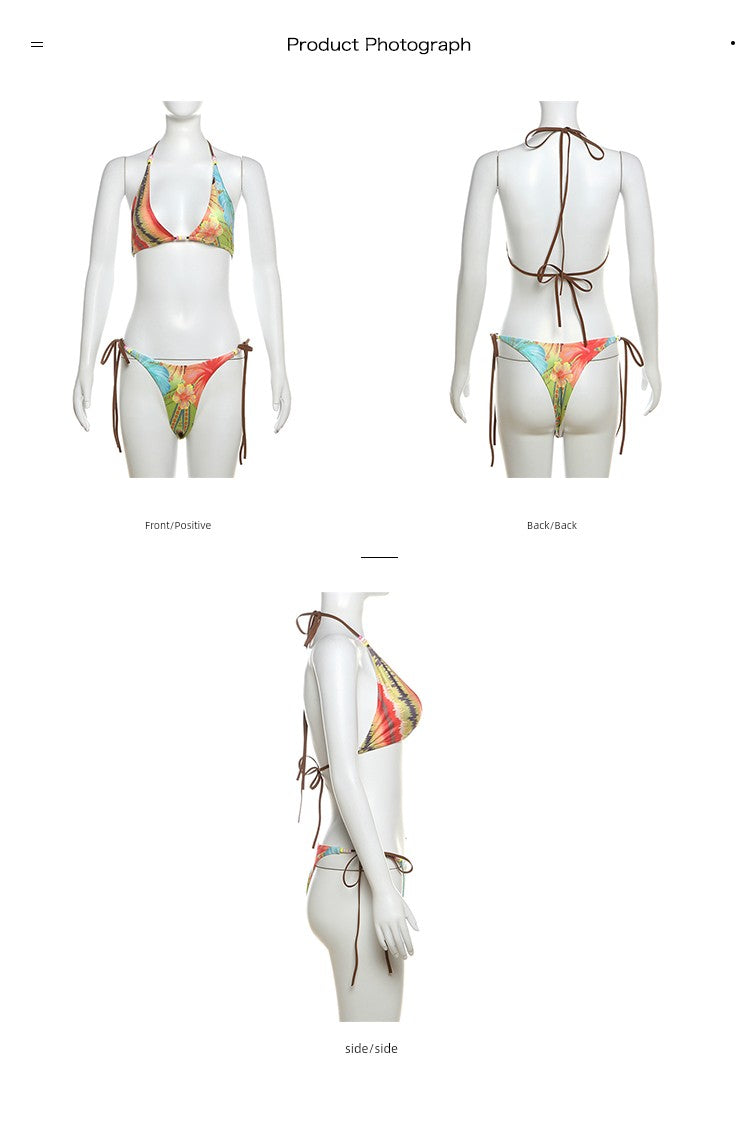 Weird Puss Hawaii Beach Vacation Style European and American Sexy Sexy Fashion Halter Bikini Suit Women