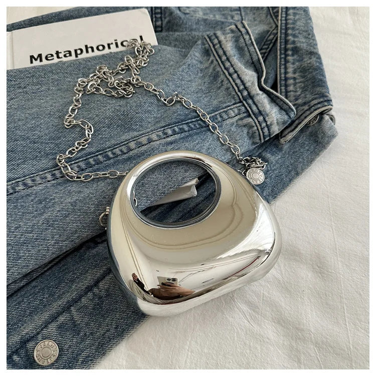 New Gold Silver Fashion Acrylic Moon Women's Handbags Luxury Ladies Clutch Bags Dinner Bag with chain 2024