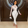 Sexy Mesh Patchwork Jumpsuits for Women Elegant Long Sleeve Bandage One Piece Party Long Bodysuit