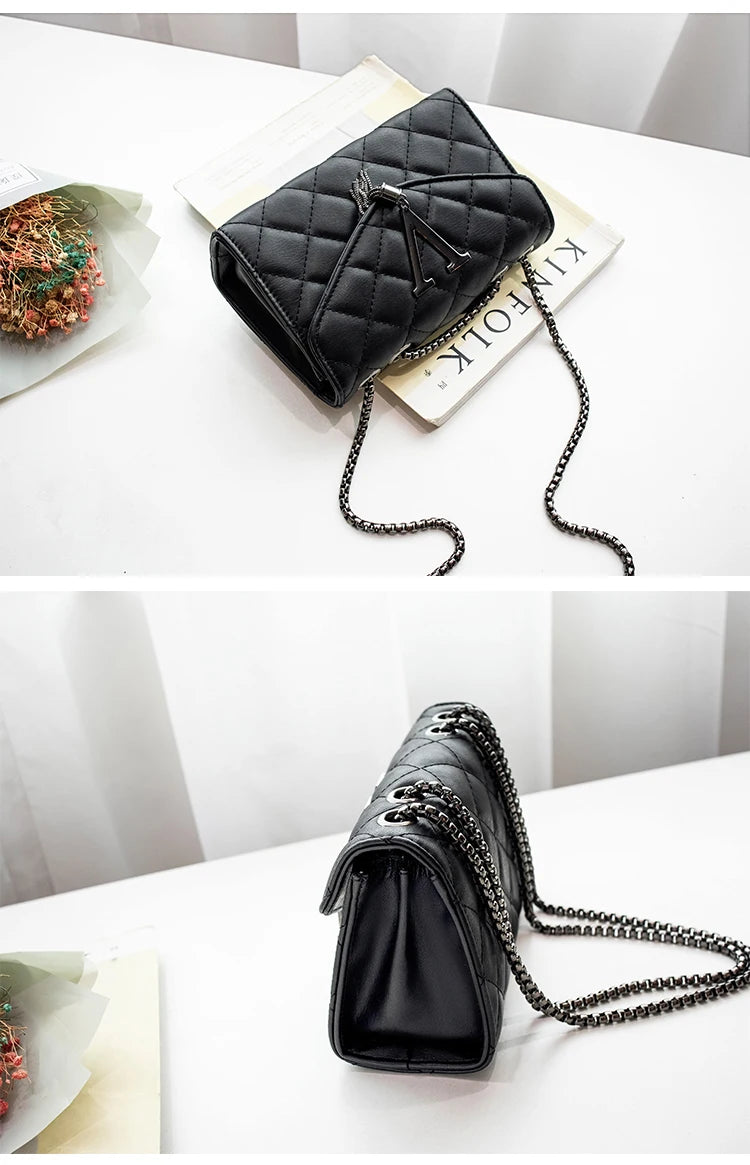 Black Luxury Handbags And Purse Women PU Leather Messenger Shoulder Bag Plaid Female Crossbody Bag Tassel Quilted  Brand