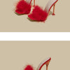 Women Rabbit White Fur Clear PVC Slippers Square Toe Stilettos Slides Transparent Crystal High Heels Sandals Mules Glass Heels