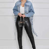 Women Denim Jacket Back Grid Fringe Design Denim Jacket Ladies Spring and Fall Fashion Short Personalized Jacket Coat 2024 New