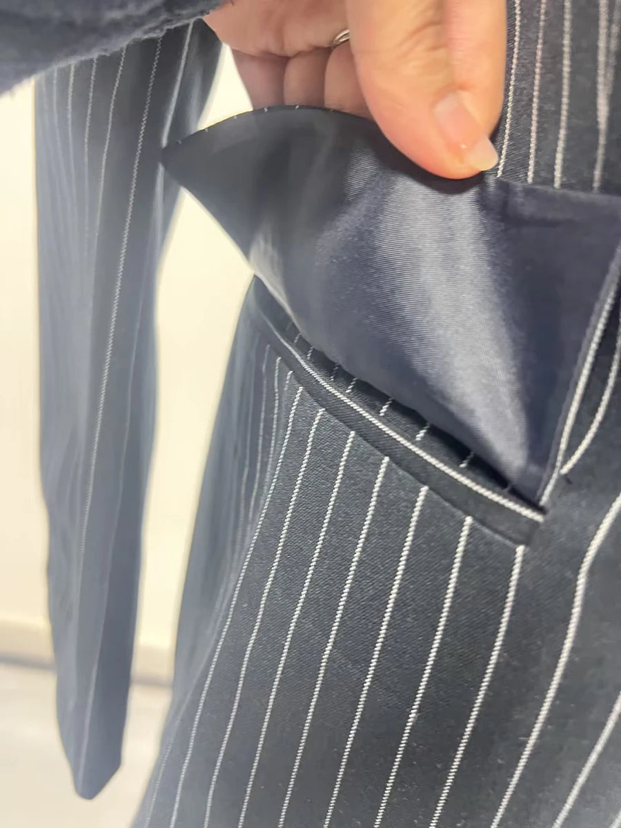 TWOTWINSTYLE Striped Temperament Blazers For Women Notched Collar Long Sleeve Tunic Patchwork Double Breasted Coats Female New