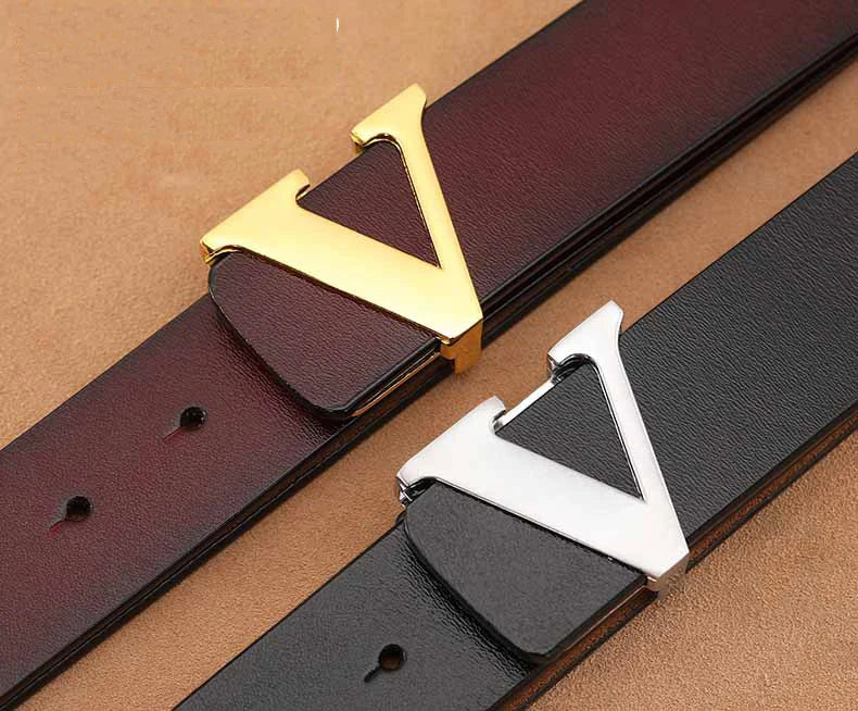 High Quality Smooth Buckle Belt Men's Genuine Leather Pure Cowhide Letter V Jeans Belt for Men Women Luxury Male Belt Designers