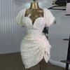 CM.YAYA Summer Women Lantern Short Sleeve Side Split Ruched Midi Mini Dress 2025 Fashion Sexy Night Club Party Dresses Vestidos