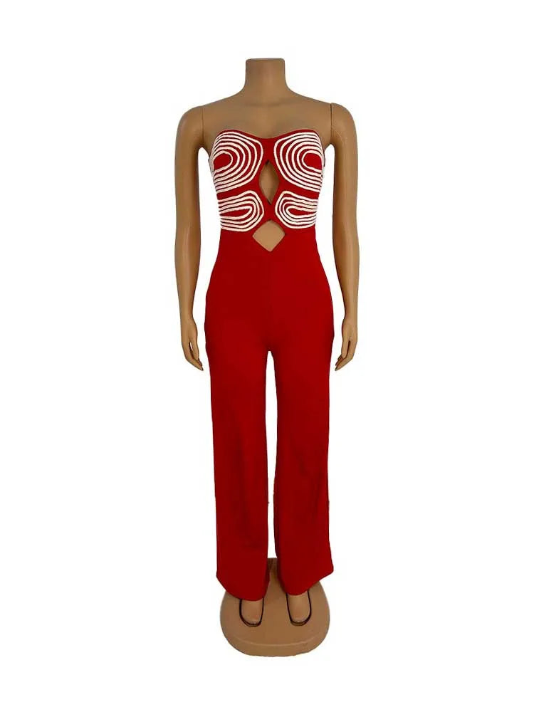 Women Summer Strapless Jumpsuit Sexy One Piece Outfits Cut Out Waist Party Jumpsuit Clothing Lady Full Length Backless Jumpsuits