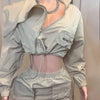CM.YAYA Fashion Safari Style Women's Set Long Sleeve Zipper Fly Tops and Cargo Midi Mini Skirts Suit 2025 Two 2Piece Sets Outfit