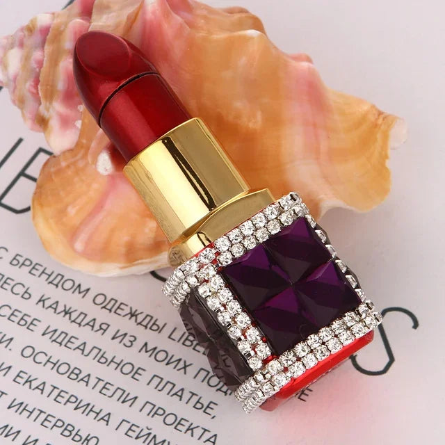 Luxury Diamond Lipstick Inflatable Lighter Mini Butane Pink Water Diamond Portable Lighter High End Women's Smoking Gift