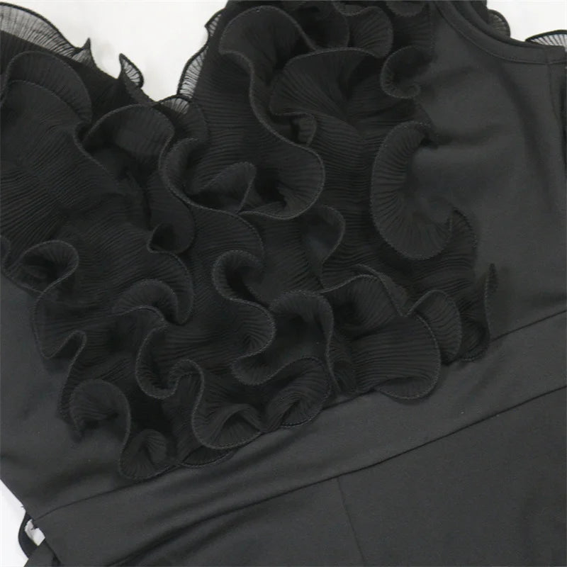 New 2025 Summer Women V Neck Sleeveless Elegant Straight Jumpsuits Edible Tree Fungus Sexy Birthday Party Jumpsuit Rompers Black