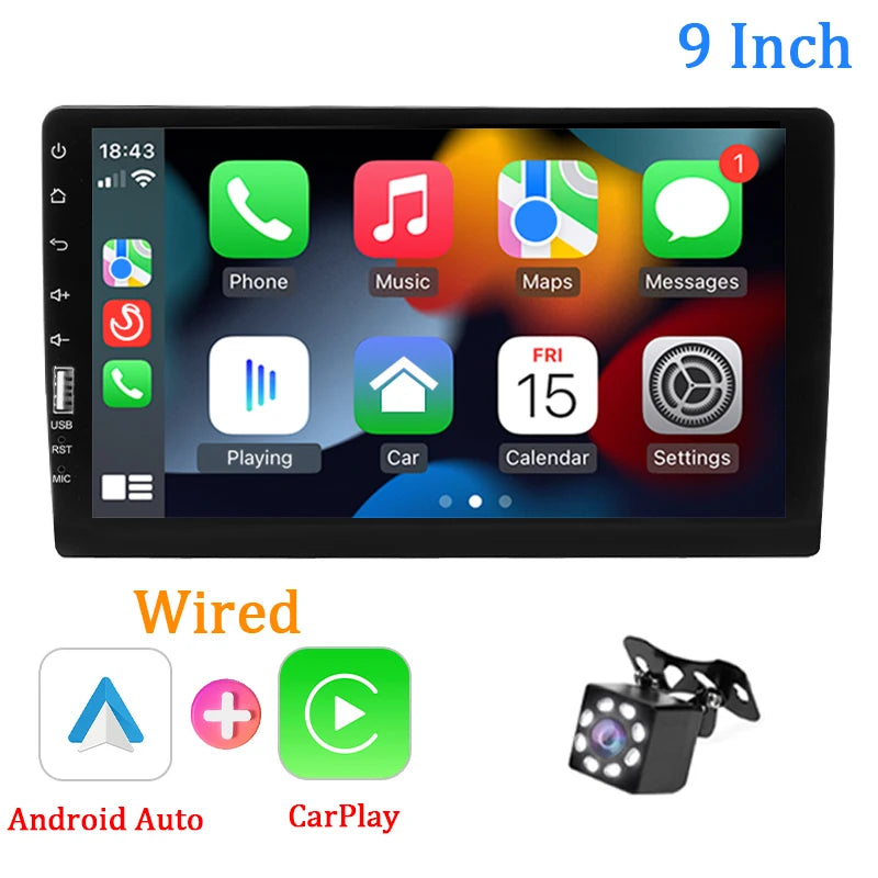 9 Inch Carplay Android Auto Car Radio 1 Din MP5 Multimedia Player Touch Screen FM Bluetooth MirrorLink Universal Auto Radio
