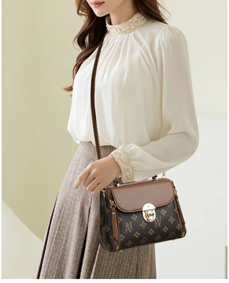 Bags for Women, Printed Fashionable Hand-Held Locks, Commuting Small Square Bag, Fashionable and Versatile Shoulder Crossbody Ba