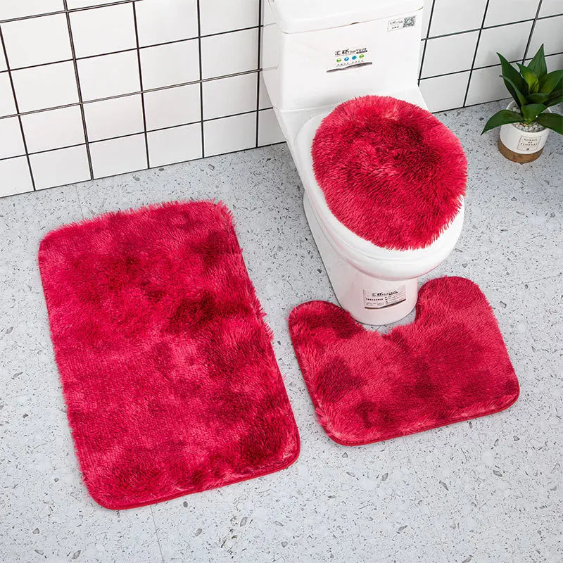 3pcs Bathroom Mat Set for Bathroom Silk Tie-Dye Toilet Soft Non Slip Rug Shower Carpets Toilet Lid Cover Floor Mats for Hallway