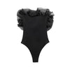 Willshela Women Fashion Ribbed Bodysuit With Organza Ruffle Vintage High Elastic Sexy y2k Female Chic Lady Tops body femme