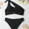 Bikini 2025 New Swimsuit Women Swimwear Solid Black One Shoulder Bikinis Set Bathing Suit Female Two Pieces Beach Wear Biquini