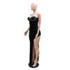 Sleeveless Strapless Bodycon Sexy Irregular Velvet Dress Women High Slit Slim Glam Crystal Rhinestone Long Party Nightclub Dress