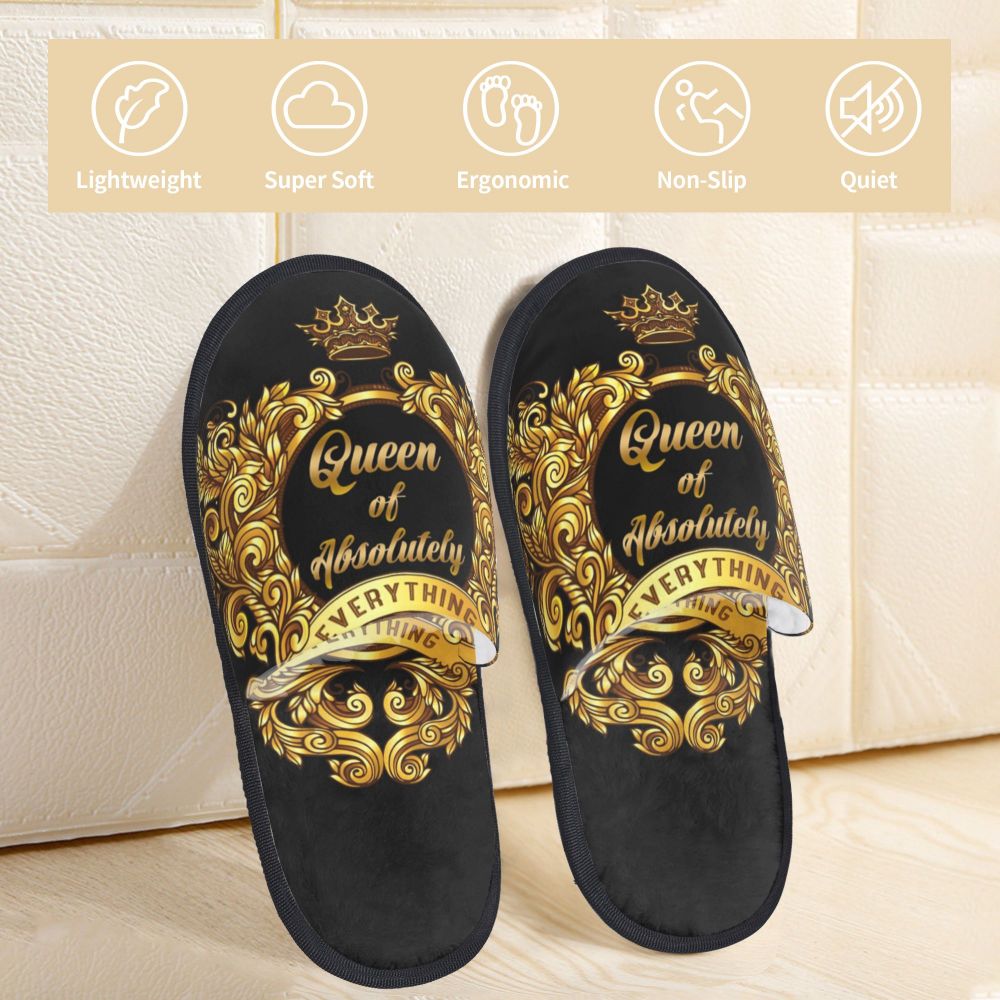 Custom Queen Of Absolutely Everything Gold Baroque Soft Memory Foam House Slippers Women Comfy Warm Anti-skid Sole Slipper