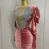 Luxury Sparkly Crystals Sexy Mesh White Velvet Short Dress 2025 Women Elegant Evening Prom Birthday Party Dresses Stage Costume