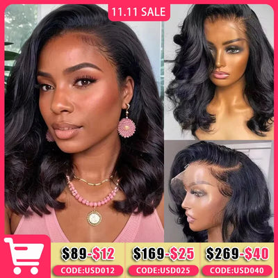 Body Wave Short Bob Wig 180 Density 13x4 Lace Front Human Hair wig 16 Inch 100% Brazilian Remy Hair Pre Plucked With Baby Hair