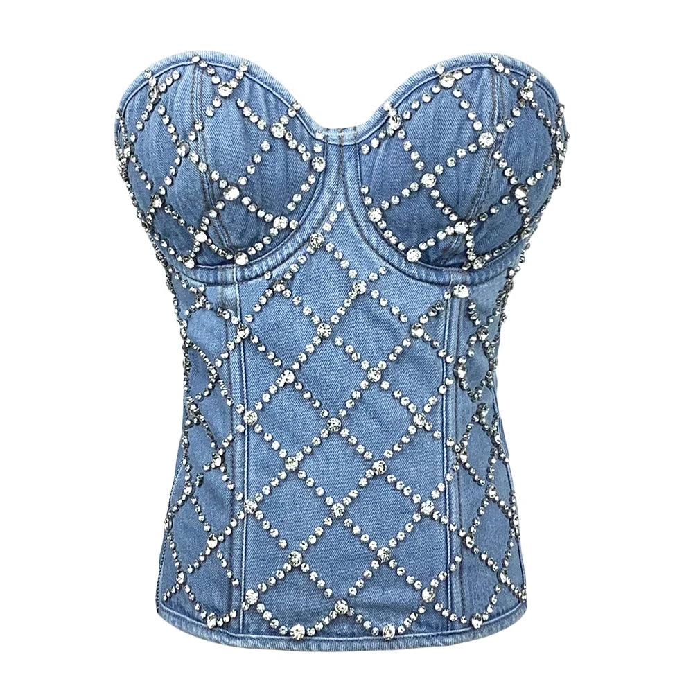 SXTHAENOO Women Sexy Fashion Crop Top Diamond Flower Strapless Vest Bustier Bra Night Club Party Tank Top Female Ropa De Mujer