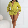 CM.YAYA Vintge Women's Blouse Style Ruched Up Long Sleeve Romper Playsuit 2025 Summer Streetwear Basic Overall Outfits Jumpsuits