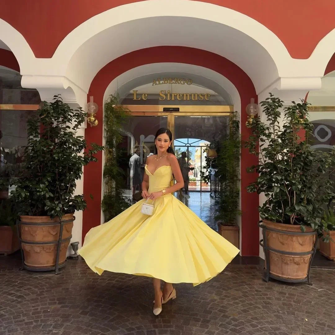 Mingmingxi Summer Strapless Bodycon Dresses Women 2024 New Arrivals Elegant Formal Occasion Dress Yellow Guest Party Dresses