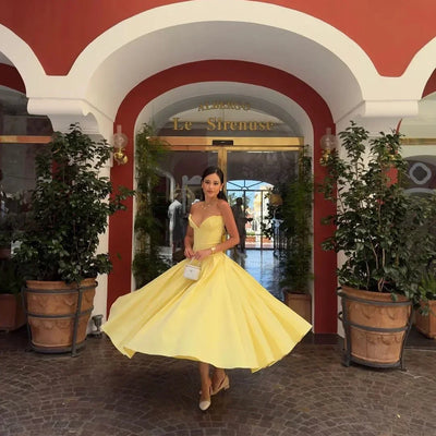 Mingmingxi Summer Strapless Bodycon Dresses Women 2024 New Arrivals Elegant Formal Occasion Dress Yellow Guest Party Dresses