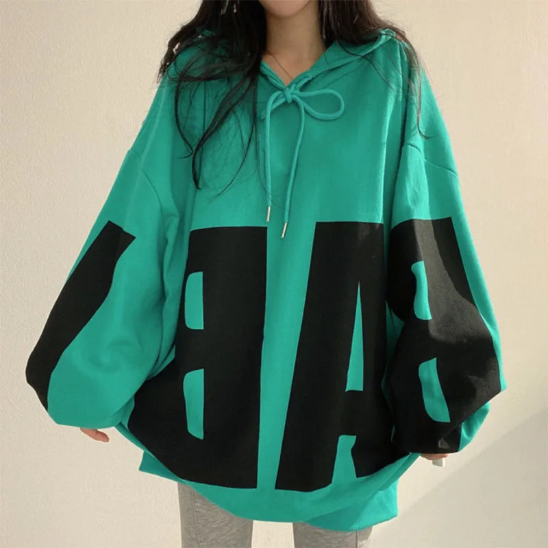 Spring Autumn Women Hoodies Fashion Letter Printed Female Oversized Sweatshirts Long Sleeve Ladies Casual Hooded Pullover Tops