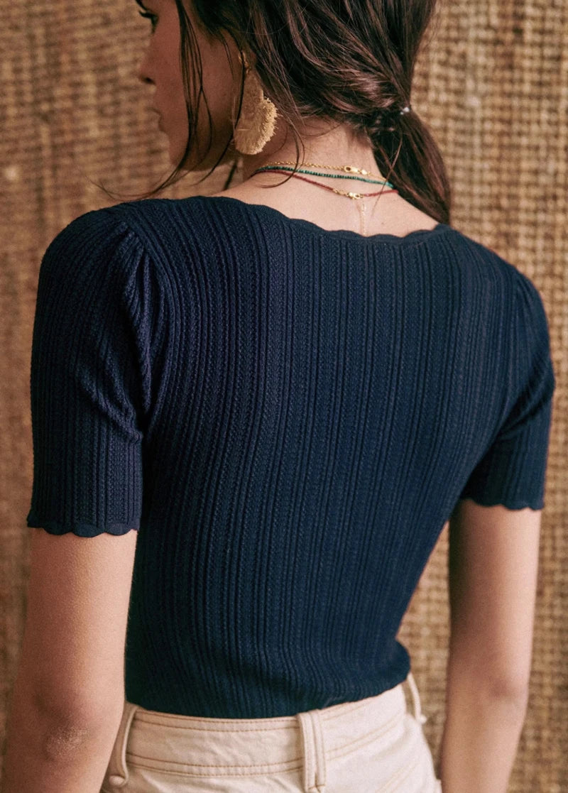 Women V Neck Knitted Crochet Tee With