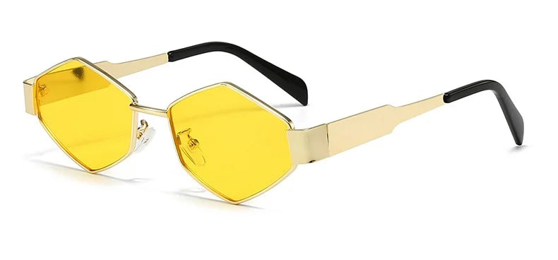 Polygonal Luxury Sunglasses Women Brand Fashion Rhombus Sun Glasses Woman 2024 Retro Vintage Metal Diamond Shades Eyewear