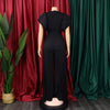 Elegant Pleated Jumpsuits & Rompers for Women V Neck Ruffles Belt Waisted High Waisted Floor Length Luxury Birthday Party Outfit