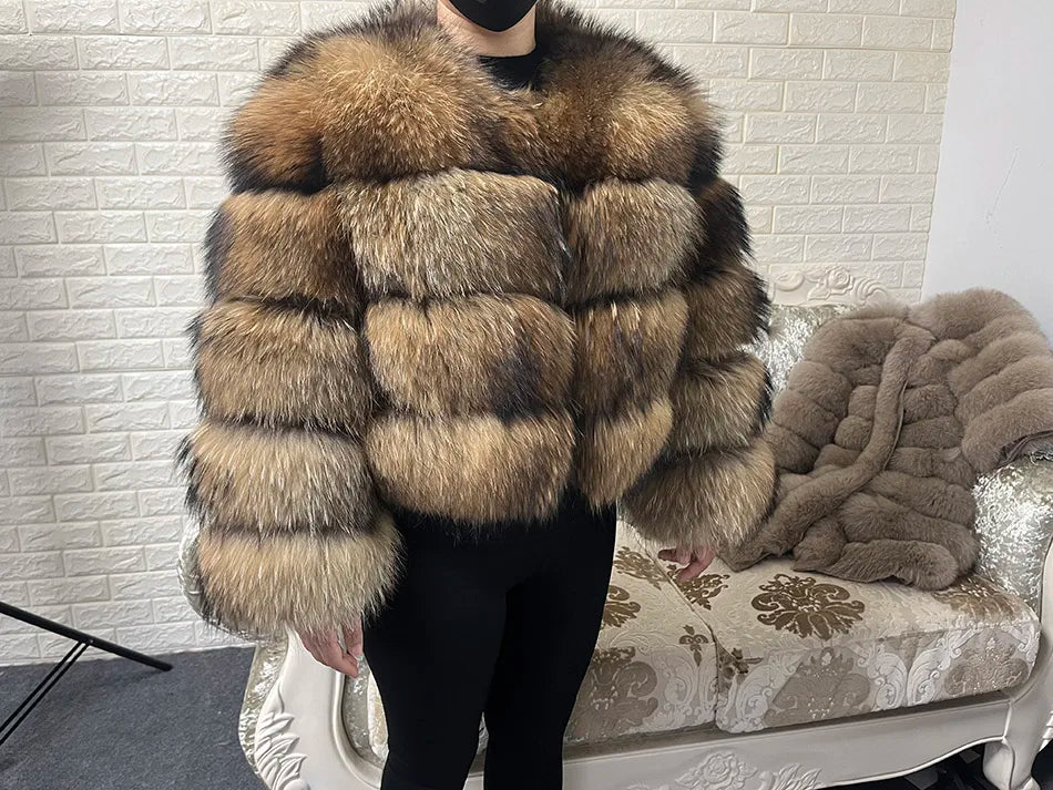 2025 MAOMAOKONG Natural Real Fox Fur Coat Women Winter Long Sleeve Luxury Raccoon Fur Jackets Thick Top Female Furry Coat Vest